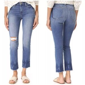FRAME Denim Le High Straight Crop Raw Hem Slashed Knee